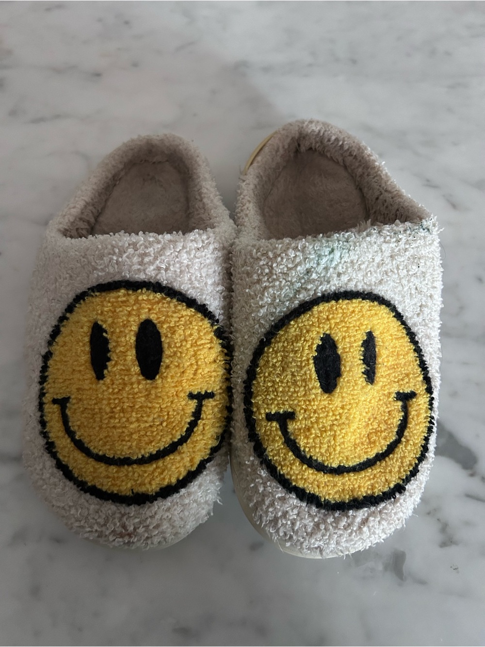 Cream Terry One-Piece Slipper with Yellow Smiley Face